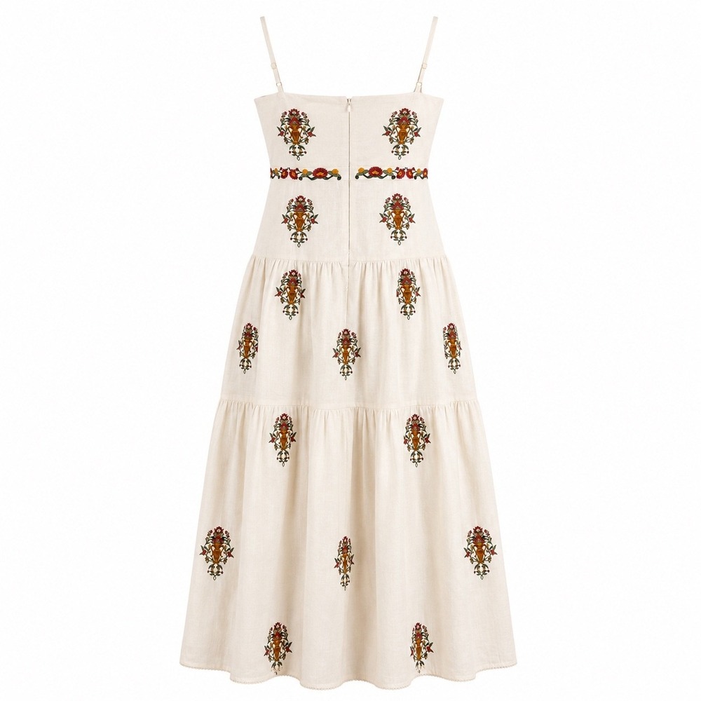 Agua by Agua Bendita Curandera Lima Remedios Linen Maxi Dress M Embroidered - Picture 5 of 11